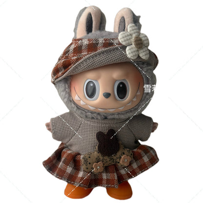 Labubu Doll Outfit - 17cm Baby Clothes with Straw Hat & Sling Dress