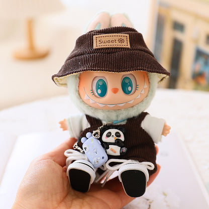 17cm labubu labubu blind box doll clothes second generation sitting party for cute suspenders suit