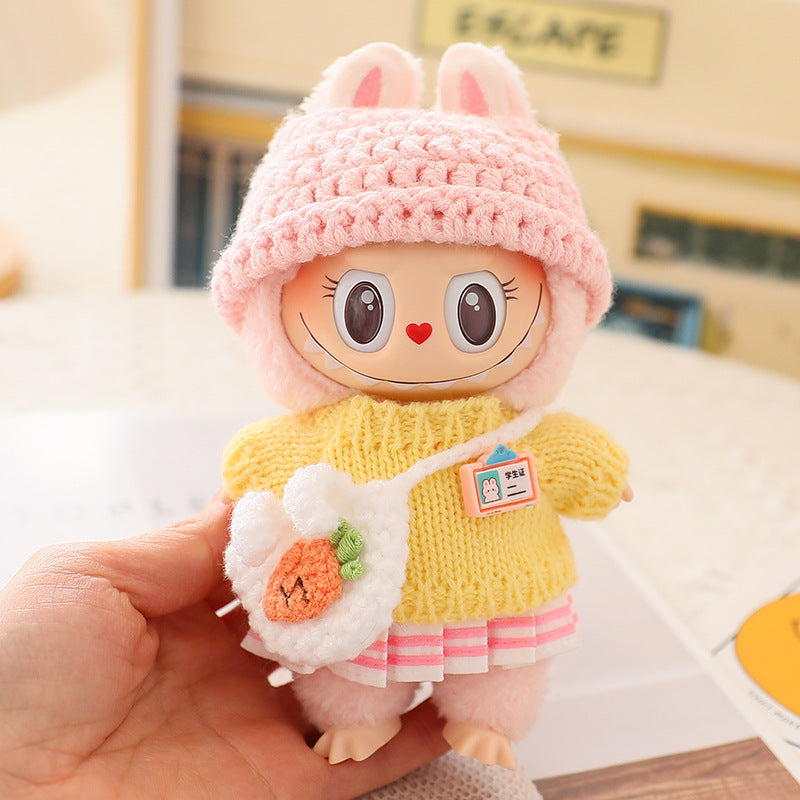 LABUBU Sitting Party Doll Coat Rab Bub Macaron 2nd Generation Sitting Vinyl Doll Wool suit Hat Shoes