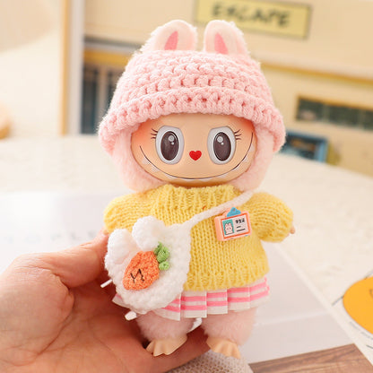 LABUBU Sitting Party Doll Coat Rab Bub Macaron 2nd Generation Sitting Vinyl Doll Wool suit Hat Shoes