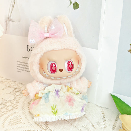 Labubu Doll Floral Dress & Straw Hat Outfit for 1st & 2nd Gen Pendants