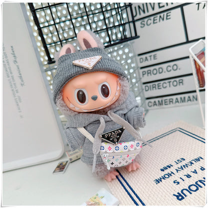 Labubu Doll Hooded Sweatshirt & Crossbody Bag Outfit for 10cm & 17cm Vinyl Dolls