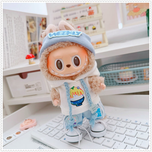 Labubu Doll Outfit - Milk Blue Morning Dew Three-Piece Set with Accessories