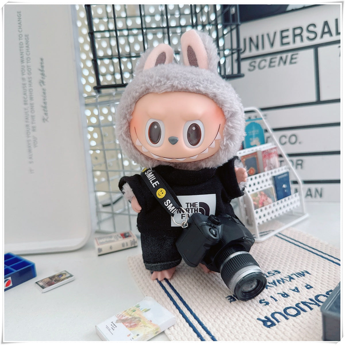 Labubu Doll Sportswear Outfit - T-Shirt, Denim Shorts & Accessories