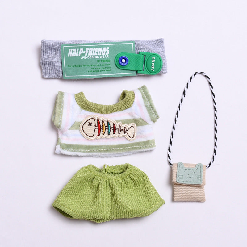 Only clothes] the first and second generation of rabu cloth pendant fish bone suit four-piece set of vinyl Labubu baby clothes