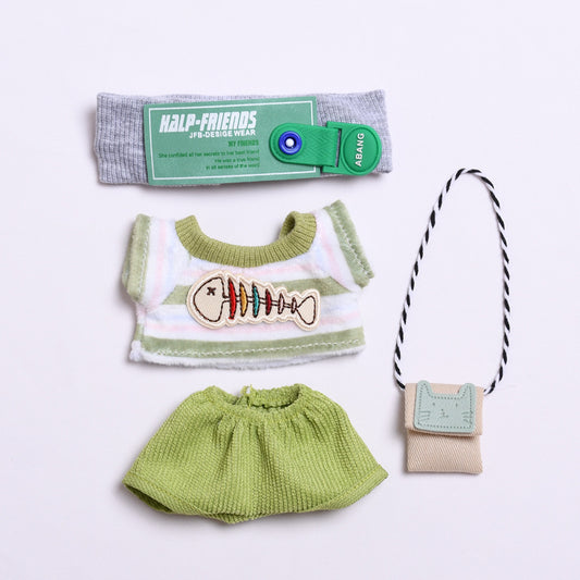 Only clothes] the first and second generation of rabu cloth pendant fish bone suit four-piece set of vinyl Labubu baby clothes