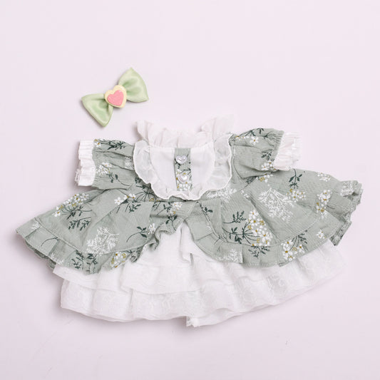 Labubu Doll Princess Dress Set - Green Small Flower Tutu Skirt for 38cm Labubu