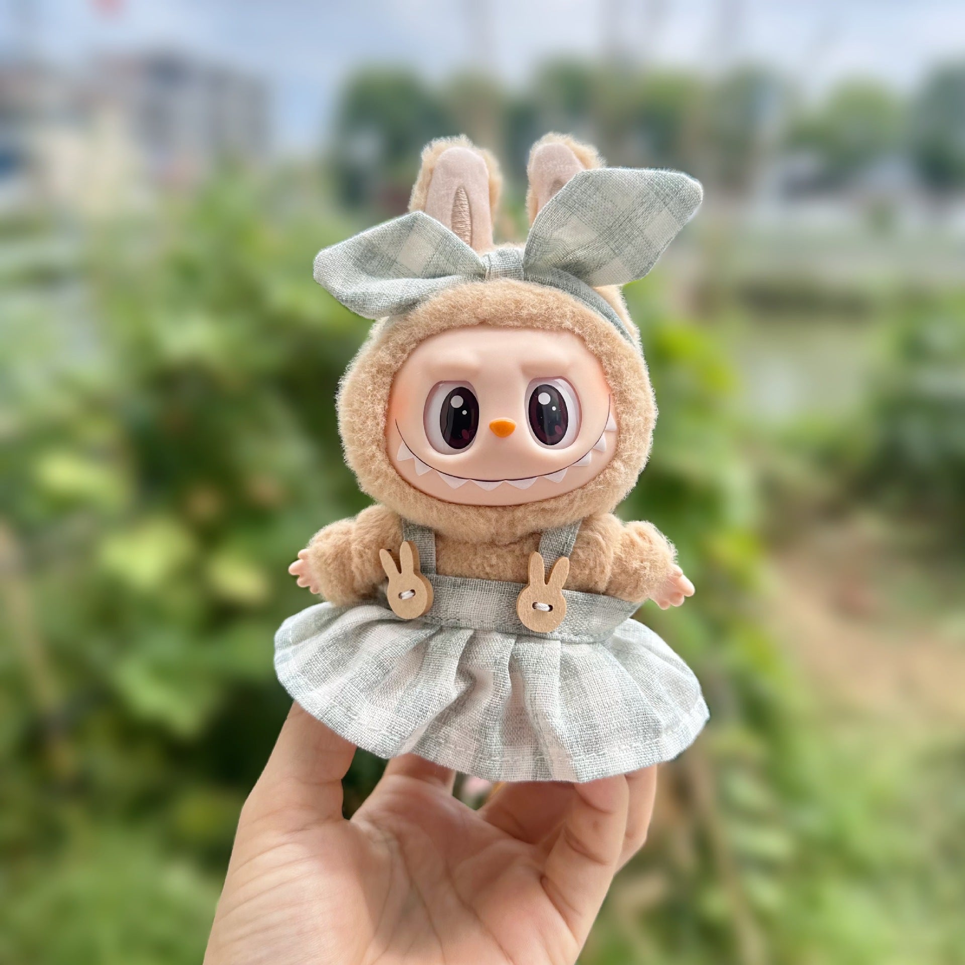 Only clothes] second generation rabu sit party doll LABUBU doll wearing plaid skirt hair band suit