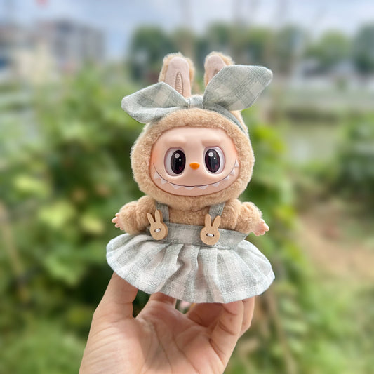 Only clothes] second generation rabu sit party doll LABUBU doll wearing plaid skirt hair band suit