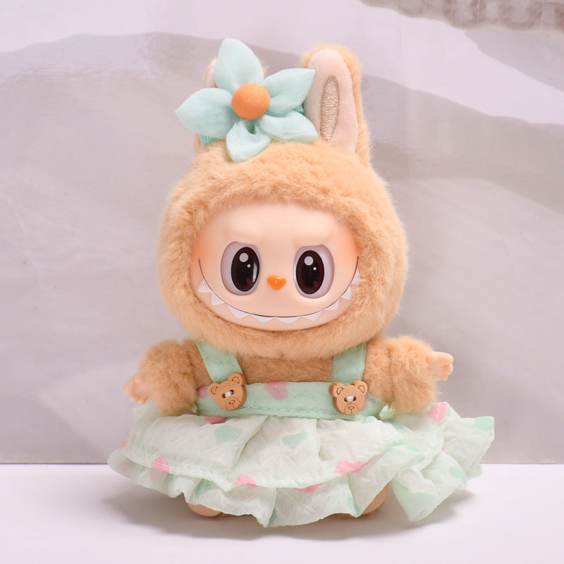 Clothing Only] Second-Generation Vinyl Sitting Party Labubu Pendant Clothing Cool Suspender Skirt Labubu Baby Clothes