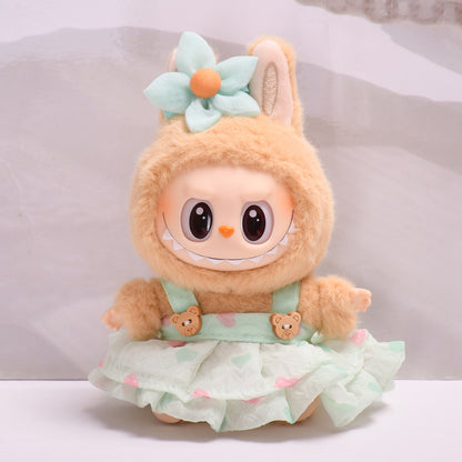 Clothing Only] Second-Generation Vinyl Sitting Party Labubu Pendant Clothing Cool Suspender Skirt Labubu Baby Clothes