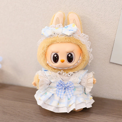 LABUBU Sitting Party Doll Rab Bub Macaron 2nd Generation Sitting Vinyl Doll Dress Dress for Dress