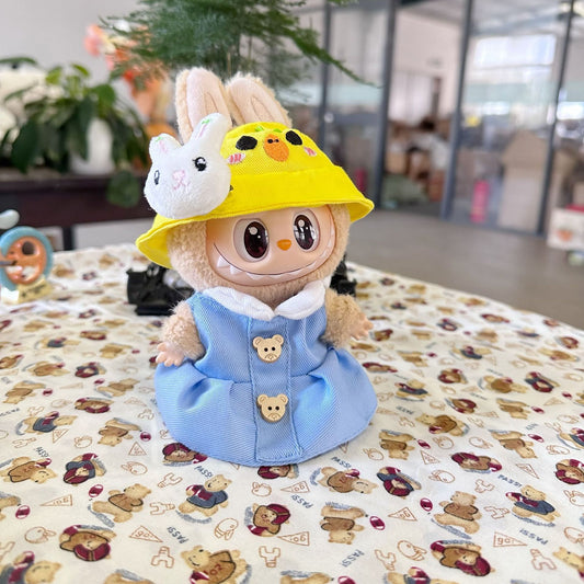 Only clothes] the first and second generation of blind box pendant pull cloth cloth for clothes bear wooden buckle blue skirt Labubu baby clothes adorable
