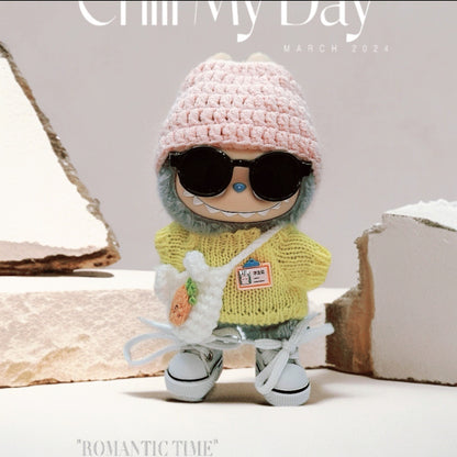 Labubu Doll Outfit Set for 17cm Vinyl Doll - Pink Hat & Sunglasses