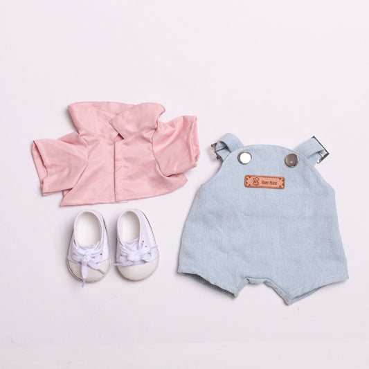 Labubu Doll Outfit - Pink Shirt & Denim Overalls for 38cm Labubu