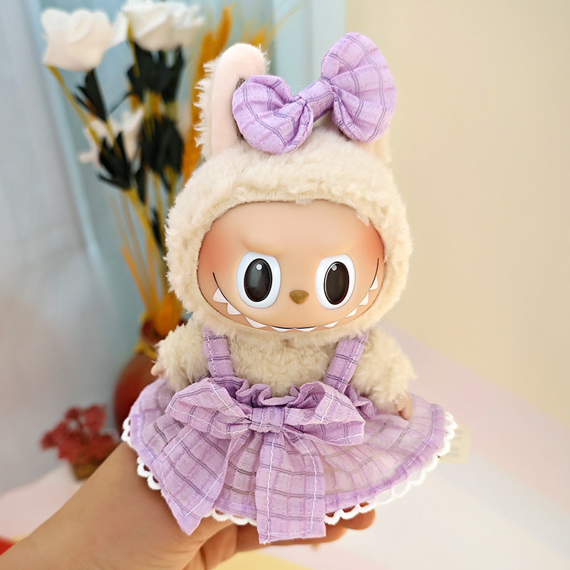Suspender pants suit suitable for cloth cloth clothes to replace 15cm blind box series labubu vinyl baby clothes.