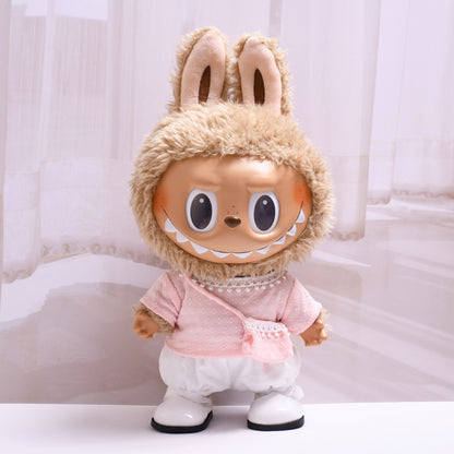Labubu Doll Knitted Suit with Four-Petal Flower for 38cm Vinyl Doll
