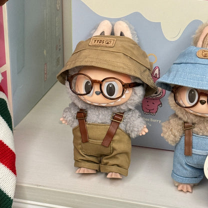Labubu Doll Outfit Set - Overalls, Hat & Glasses for 15cm Vinyl Doll