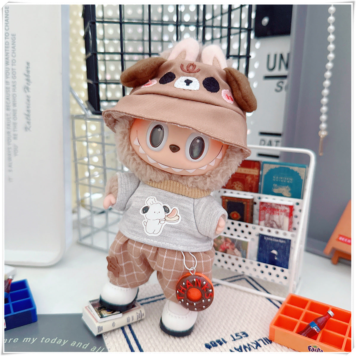 Labubu Doll Outfit - Plaid Suit, Hat & Accessories for 10cm & 17cm Dolls