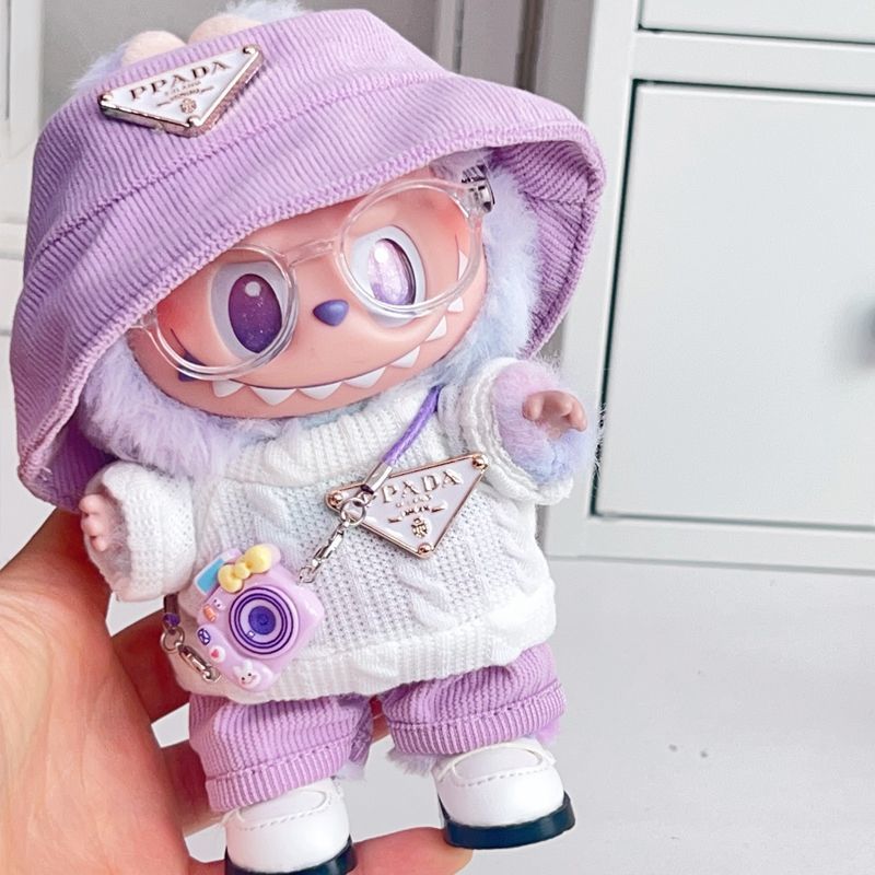 Labubu Doll Outfit - White Triangle Sweater with Colorful Accessories