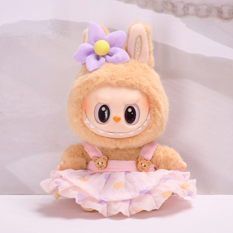 Clothing Only] Second-Generation Vinyl Sitting Party Labubu Pendant Clothing Cool Suspender Skirt Labubu Baby Clothes