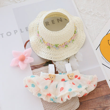 Generation II Blind Box Labubu Hanging Clothes Rab Cloth Sit Party Clothes Doll Summer Straw Hat Skirt