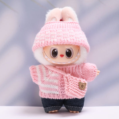 Labubu Doll Striped Sweater & Hat Outfit for 1st & 2nd Gen Pendants