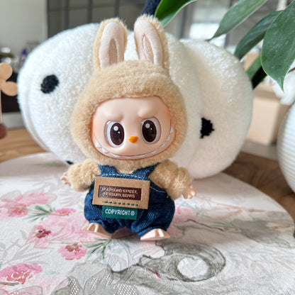 Clothes Only] Second Generation Blind Box Sitting Party Rag Clothes LABUBU Doll Cowboy Hat Strap Pants suit