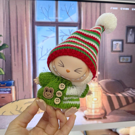 Only clothes] the first and second generation of blind box pull cloth doll clothes LABUBU for the new year pointed hat bear sweater