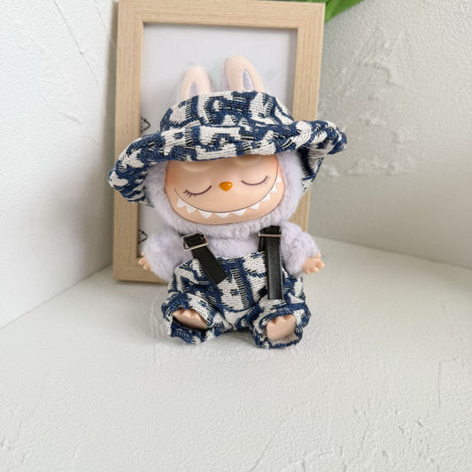 Clothes Only] Pendant LABUBU Doll Doll Coat One or Two Generation Rab Doll Wits Blue Sea Hat and Suspenders