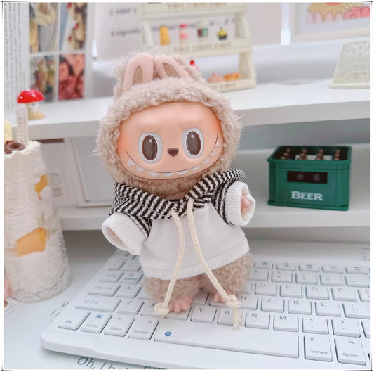 Labubu 17cm Doll Striped Sweatshirt Hoodie - Black & White