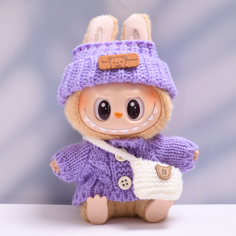 Labubu Doll Button Sweater & Hat Outfit Set for 1st & 2nd Gen Pendants