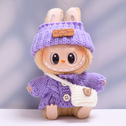 Labubu Doll Button Sweater & Hat Outfit Set for 1st & 2nd Gen Pendants