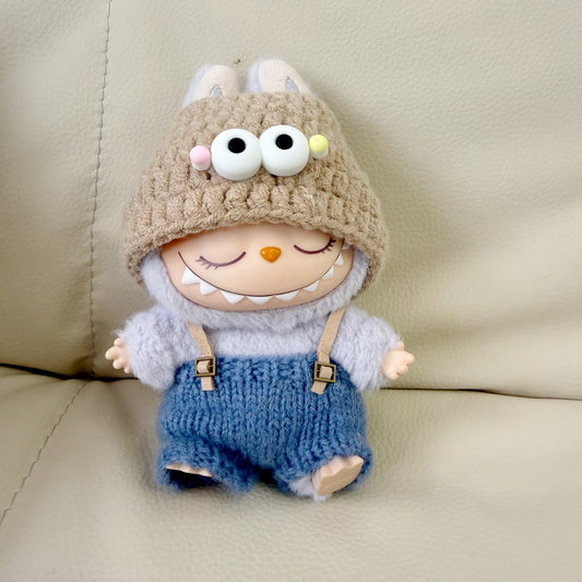 Labubu Party Outfit Handmade Quirky Coffee-Colored Hat Pendant Labubu Overalls Sweater Replacement Cute