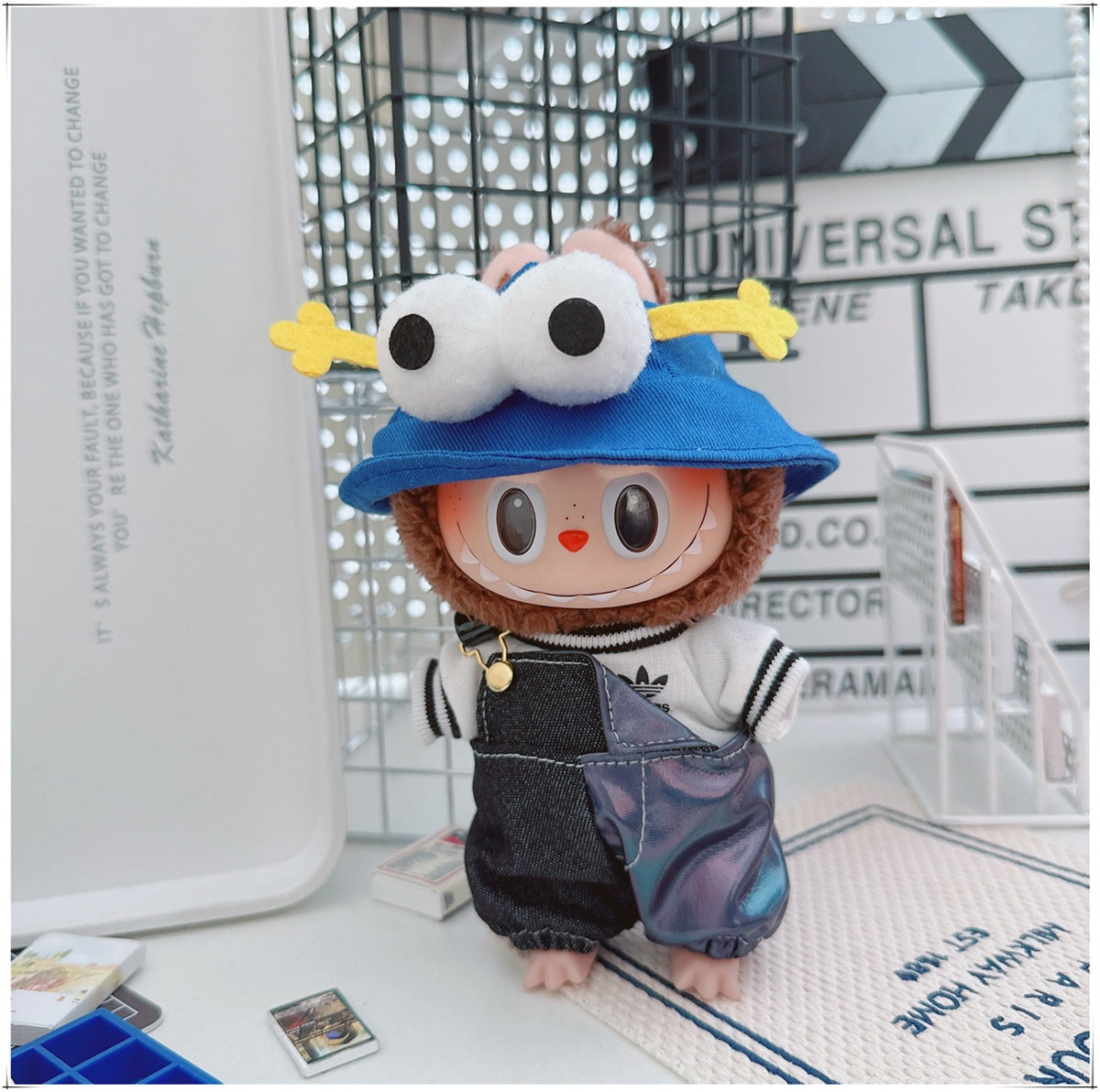 Labubu Doll Outfit - One Shoulder Cool Overalls & T-Shirt Set