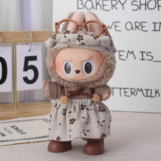 Labubu Doll Vinyl Rab 17cm Doll Cute Dress Climbing Dress Plush Toy Clothes