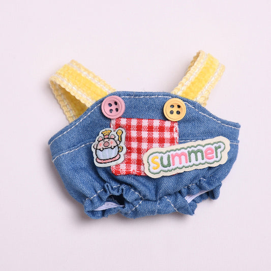 Labubu Denim Overalls Outfit for Doll - Piggy & Orange Styles