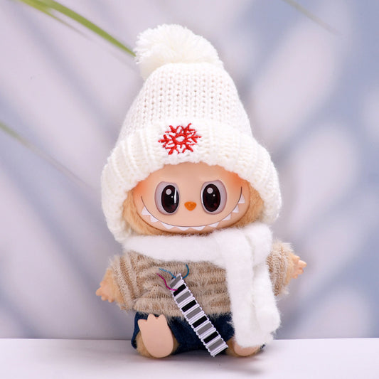 Labubu Doll Clothes - Mao Mao Striped Scarf Set & Snow White Beanie