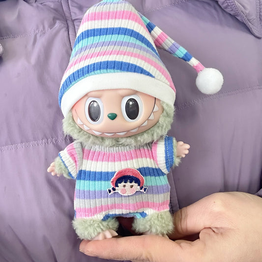 Only clothes] the first and second generation of blind box cloth clothes rainbow striped shirt hat LABUBU pendant for cute