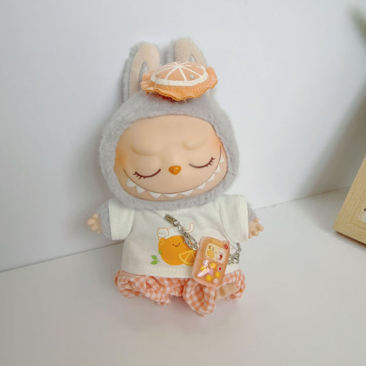 Blind box cloth clothes one, two and three generation key chain LABUBU for summer cool lemon orange suit adorable