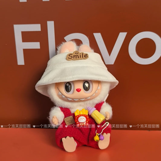 Labubu Doll Red Overalls Outfit with Hat & Shoes for 17cm Vinyl Doll