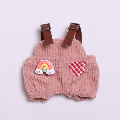 Labubu Doll Outfit - Pink Rainbow & Off-White Overalls with Hats & Shirts