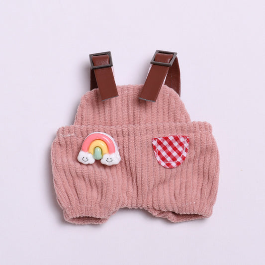 Labubu Doll Outfit - Pink Rainbow & Off-White Overalls with Hats & Shirts