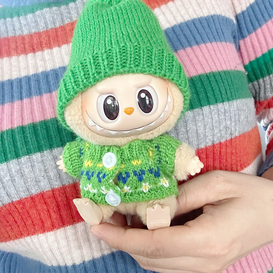 Only clothes] the first and second generation of rabu cloth doll clothes pendant LABUBU green button clip flower sweater hat clothing
