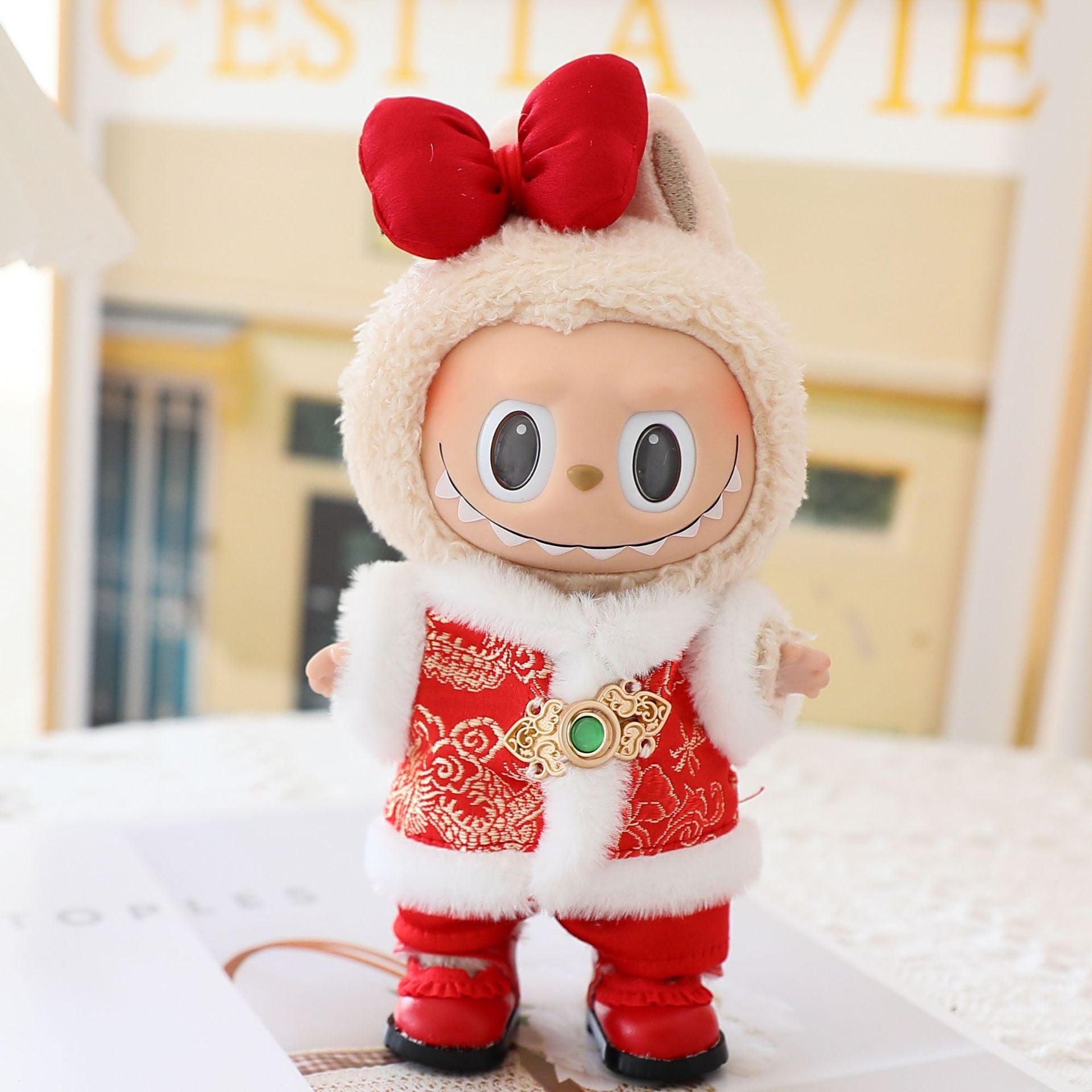 17cm Labubu New Year Clothes Blind Box LABUBU Second Generation Doll Clothes Sitting Party for Tang Clothes suit