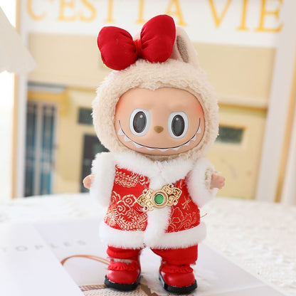 17cm Labubu New Year Clothes Blind Box LABUBU Second Generation Doll Clothes Sitting Party for Tang Clothes suit