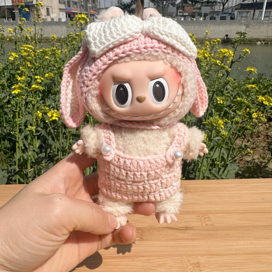 Rab cloth vinyl doll clothes handmade ear-drooping rabbit suit 17CM blind box LABUBU doll for spring