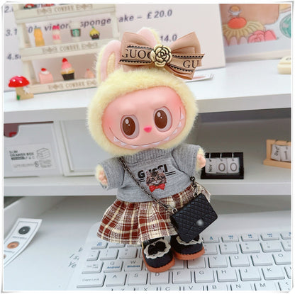Labubu Doll Outfit - Plaid Skirt & Accessories for 10cm & 17cm Dolls