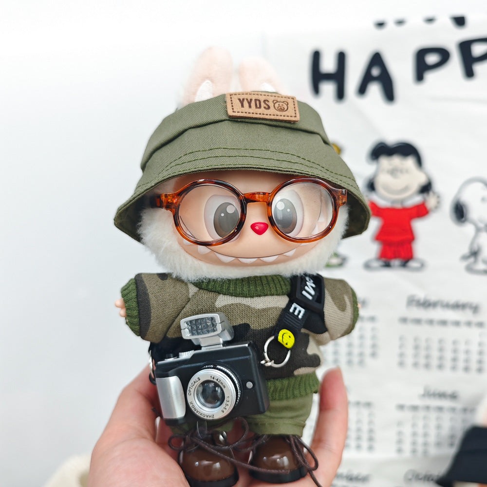 Labubu 17cm Doll Camouflage Outfit with Fisherman Hat & Accessories