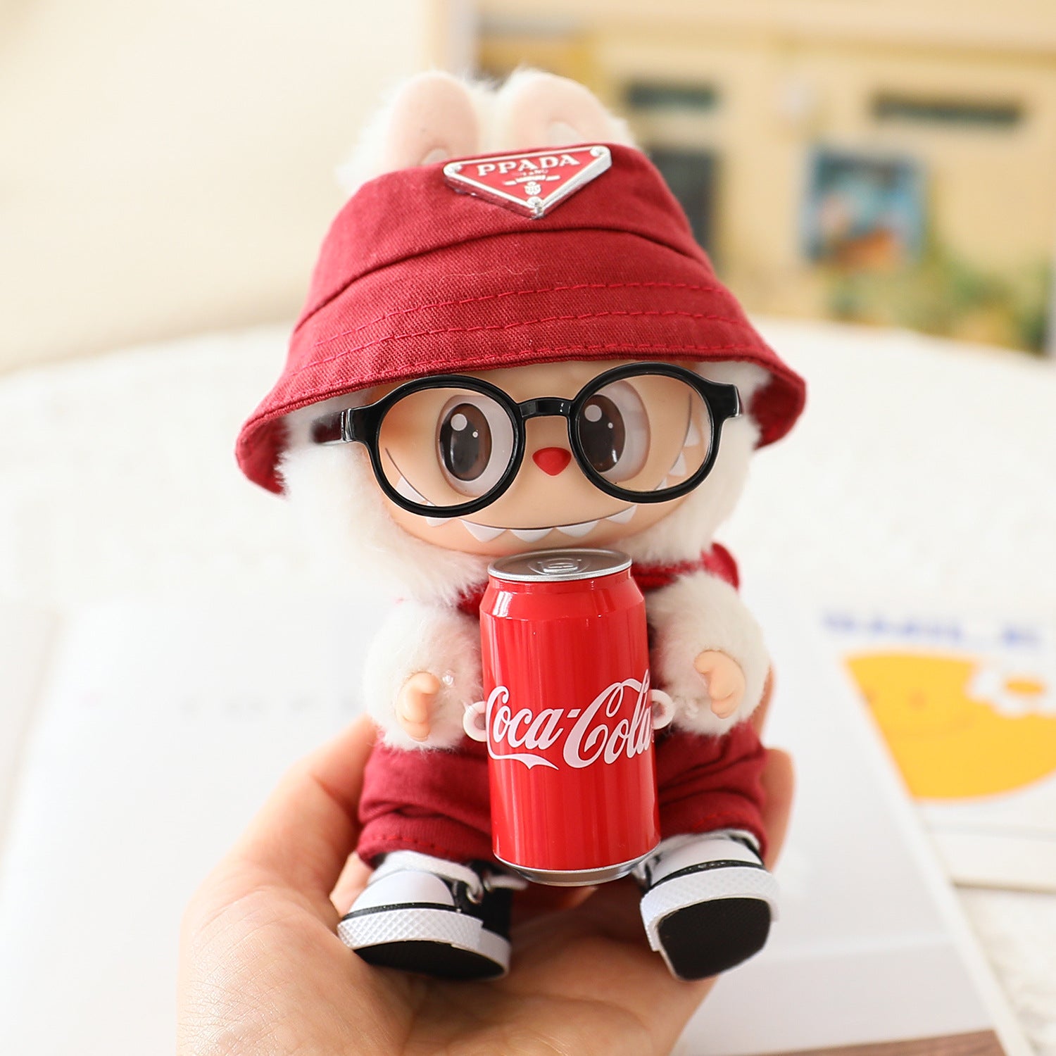 17cm Labubu Fisherman Hat Macaron Vinyl Face Labubu Doll Doll Triangle suit Glasses